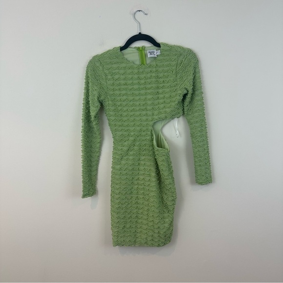 Princess Polly Textured Green Long Sleeve Cut Out Dress Size 2 - Picture 2 of 6